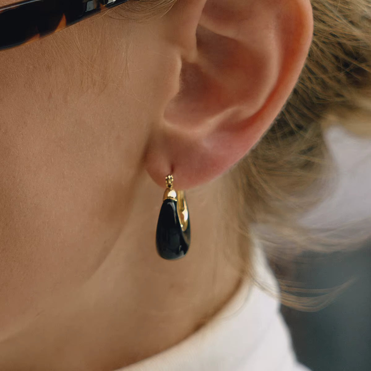 Milano 18K Gold Plated Moon Black Earrings