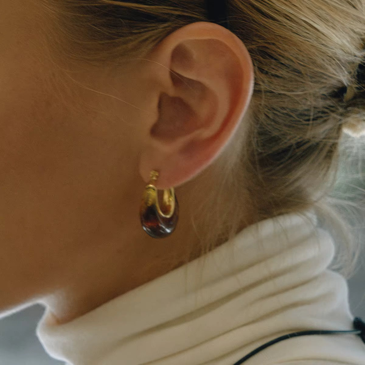 Milano 18K Gold Plated Moon Brown Earrings