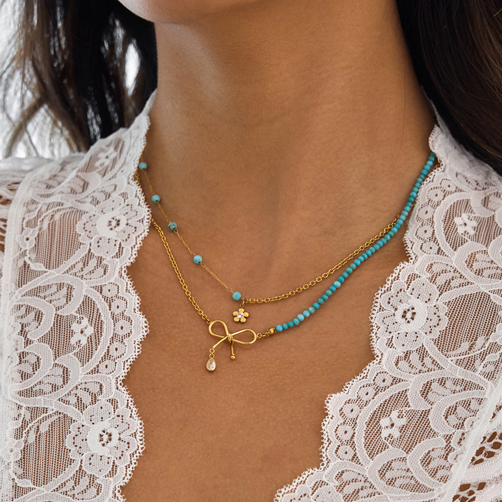 Santorini Double Layer Necklace Turquoise
