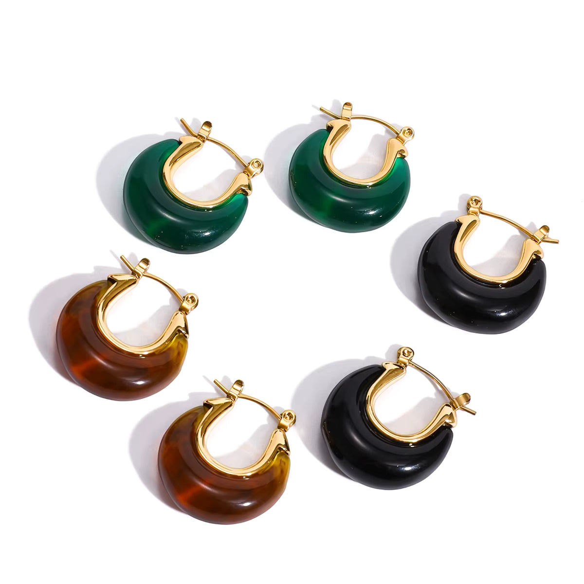 Milano 18K Gold Plated Moon Black Earrings