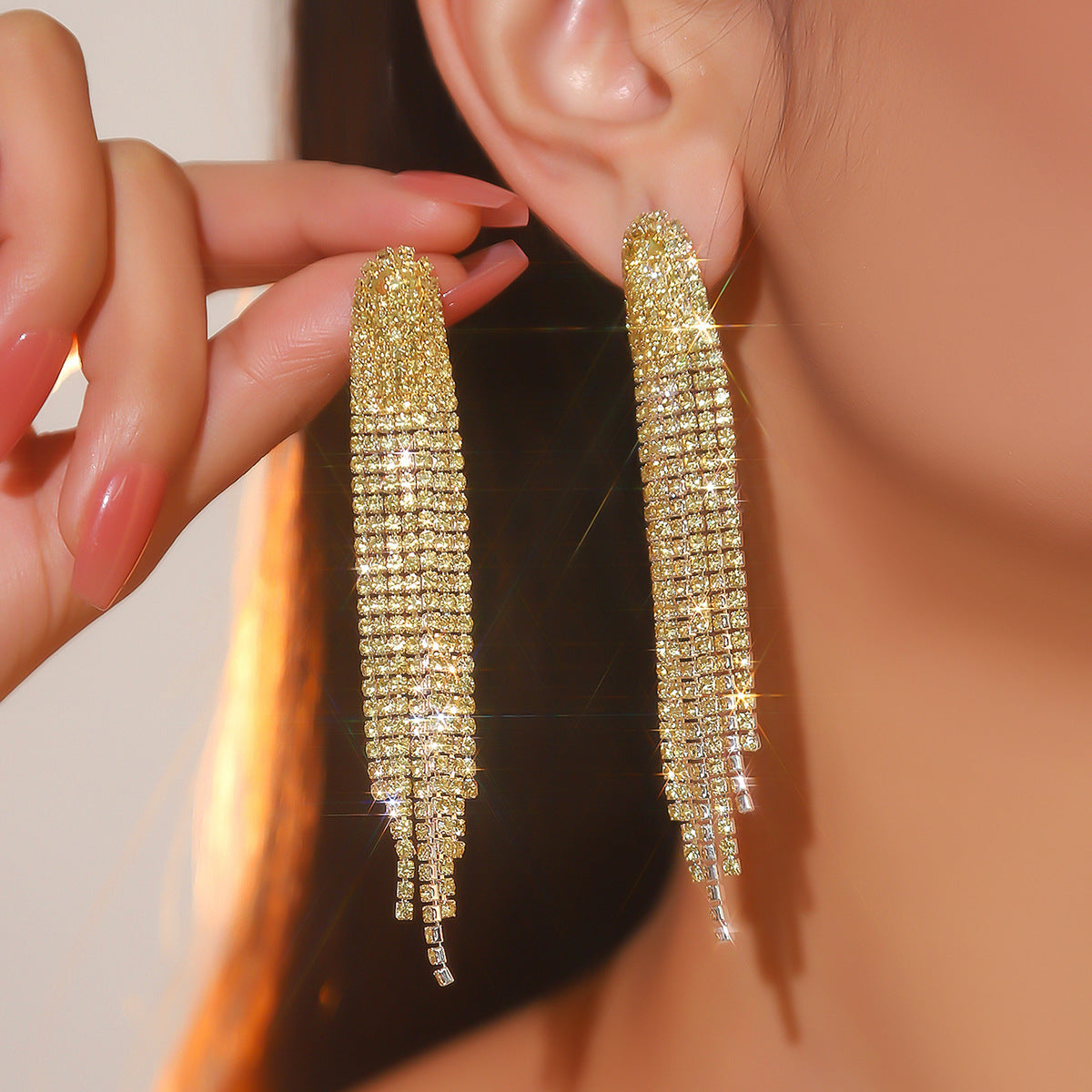 Vegas Luxury Brass Drop Earrings Set Gold