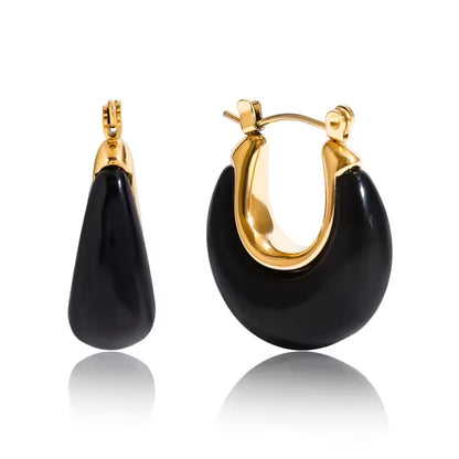 Milano 18K Gold Plated Moon Black Earrings