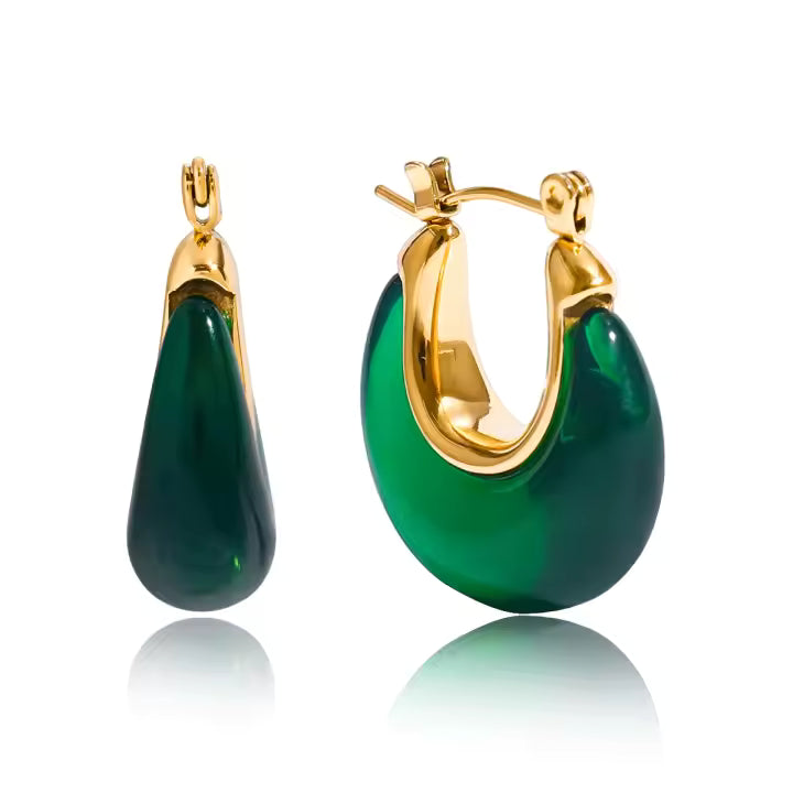 Milano 18K Gold Plated Moon Green Earrings