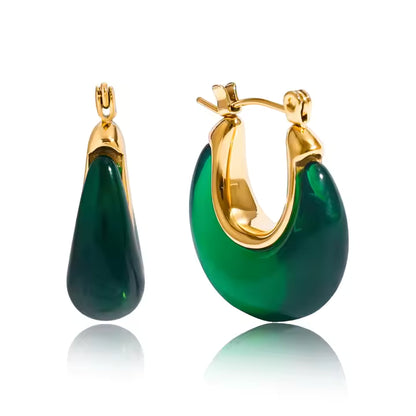Milano 18K Gold Plated Moon Green Earrings