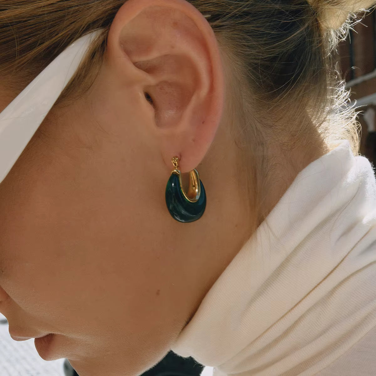 Milano 18K Gold Plated Moon Black Earrings